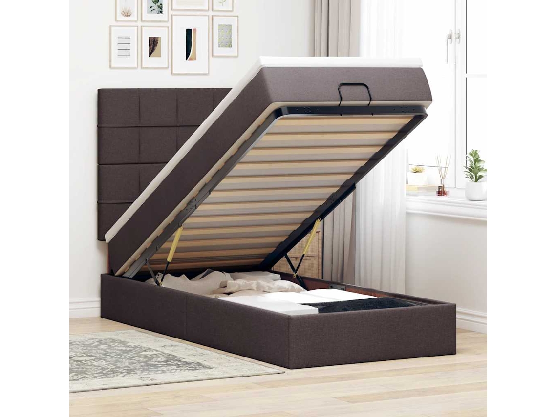 Vidaxl Estrutura Cama Otomana Colchão 90x190 Cm Tecido Castanho Escuro