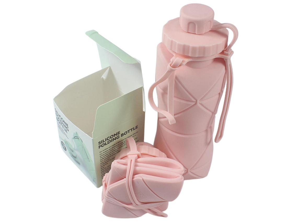 Garrafa Água Dobrável Silicone 600ml HENTEN HOME Rosa