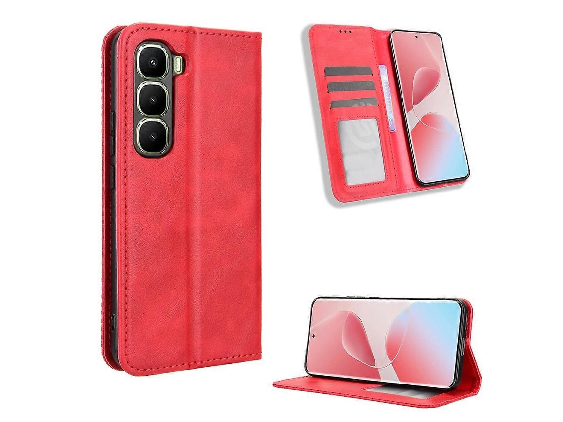 Capa De Couro Tkdaddy Para Infinix Hot 60 Pro 4g Com Suporte E Textura Retrô, Capa De Celular Vermelha