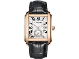Square Date Leather Strap 30M Relógio de Pulso Masculino À Prova DÁgua-Prata Preto