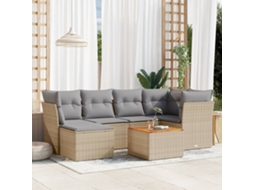 Vidaxl 7 Pcs Conjunto De Sofás P/ Jardim Com Almofadões Vime Pe Bege