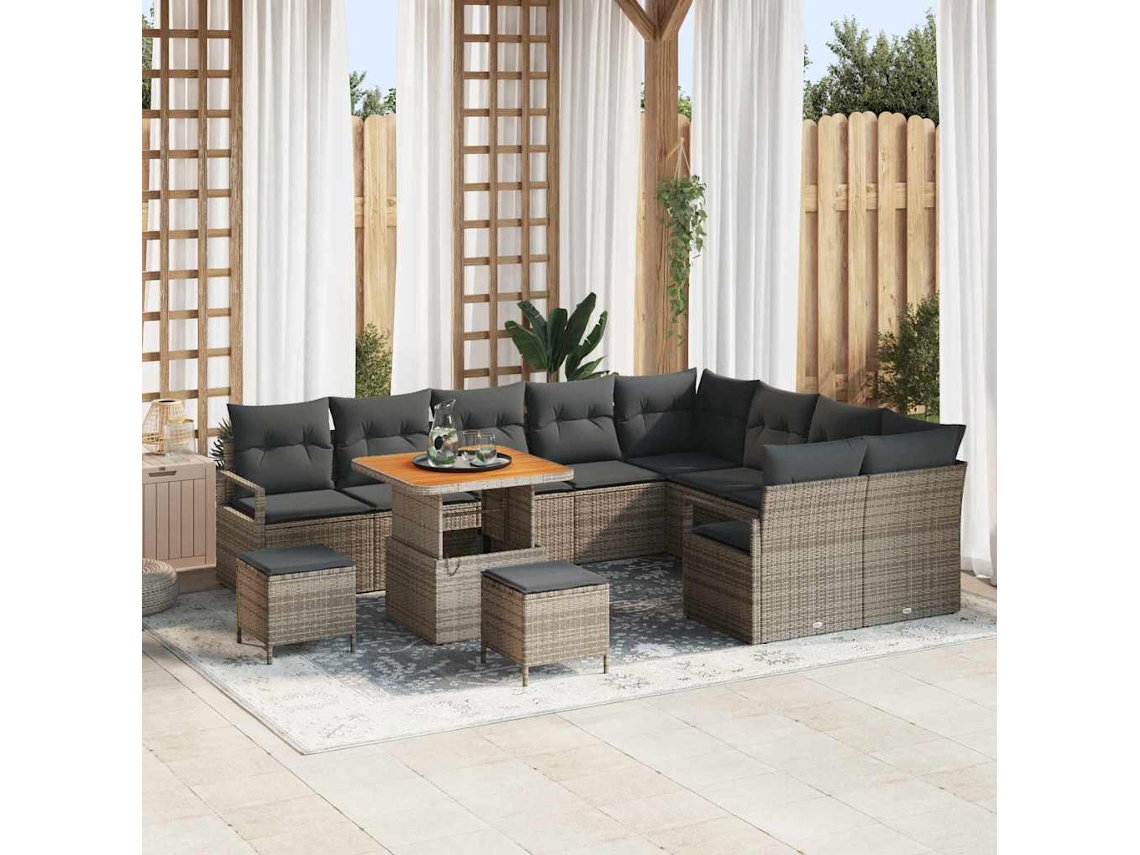 Vidaxl Conjunto De Sofá De Jardim Com Almofada 12 Pcs Cinzeto Vime Pe