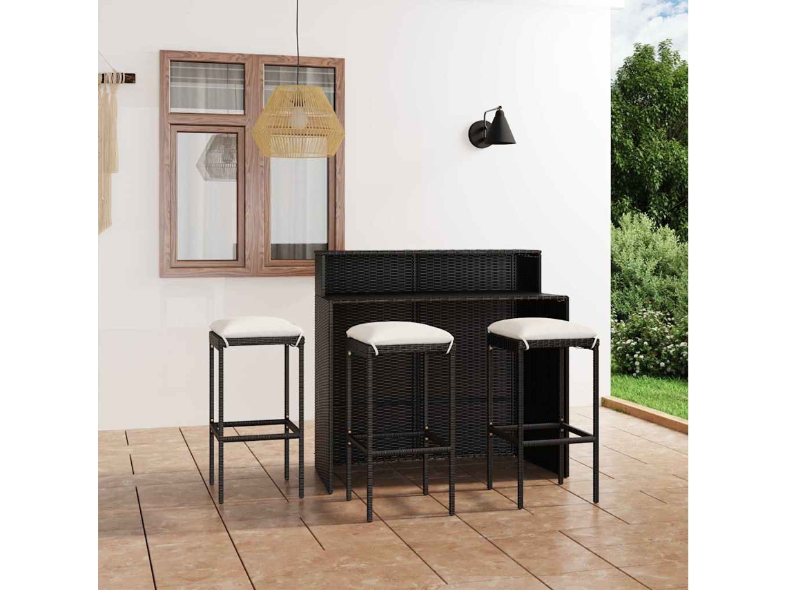Vidaxl 4 Pcs Conjunto De Bar Para Jardim Com Almofadões Preto