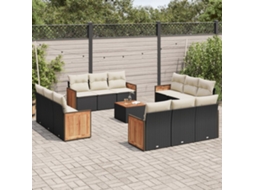 Conjunto de 13 Sofás de Jardim com Almofadas Vime Pe Preto Dkd Home Decor