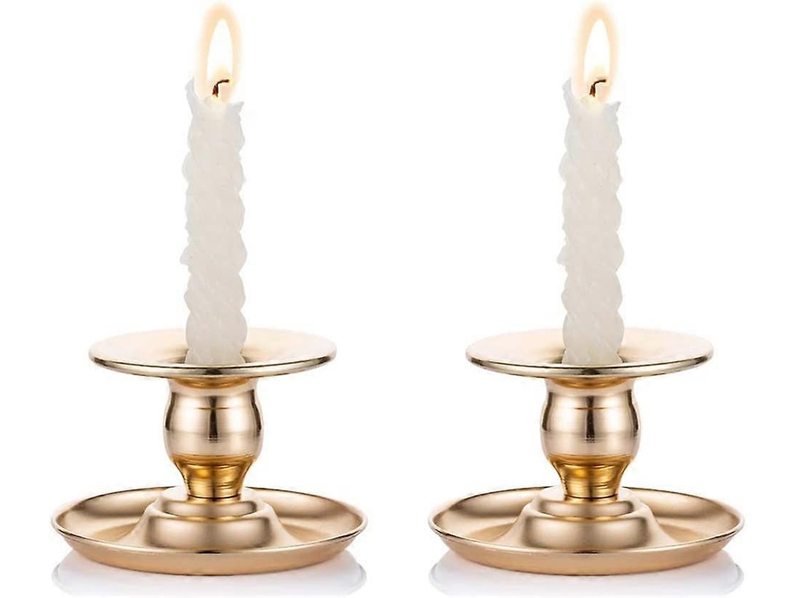 Omni 2 Peças de Portavelas de Metal Latão Dourado para Velas e Velas de Chá com Design Antigo e Base Larga