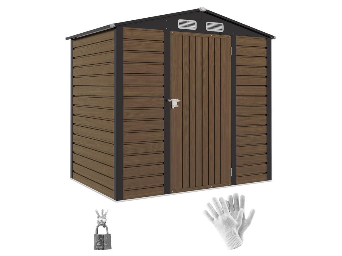 Abrigo De Ferramenta Aço Galvanizado Cor Cor De Carvalho 190x132x187 Cm Outsunny