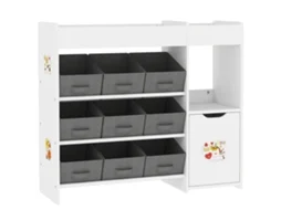 Organizador de brinquedos com 9 cestos removíveis, compartimentos e autocolantes, 92x30x80cm, branco e cinza BTFORUS