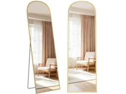 Espelho De Corpo Inteiro 50x170 Cm, Para Uso Em Mesa Ou Parede, Com Moldura Em Liga De Alumínio E Suporte Dourado.
