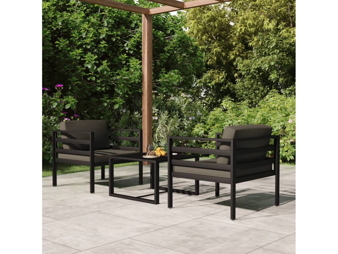 Conjunto de 3 Peças Lounge Garden com Alumínio Antracite Almofadões Dkd Home Decor