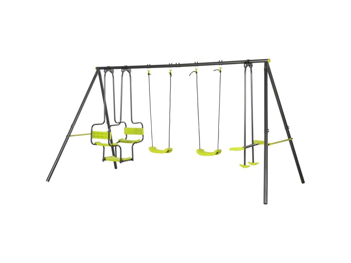 CONJUNTO DE BALOIÇOS INFANTIL com 2 baloiços baloiço duplo estrutura aço 355x184x186 cm verde