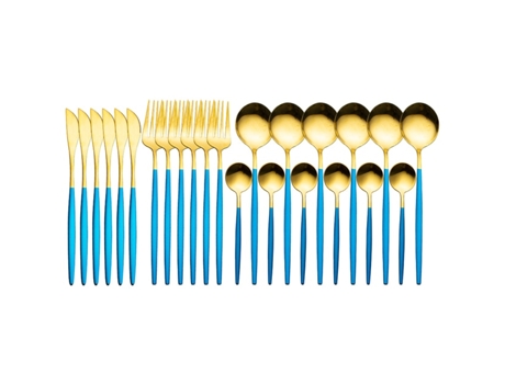 Kit de Talheres VENIYSMLIS Ouro Azul 24 Peças