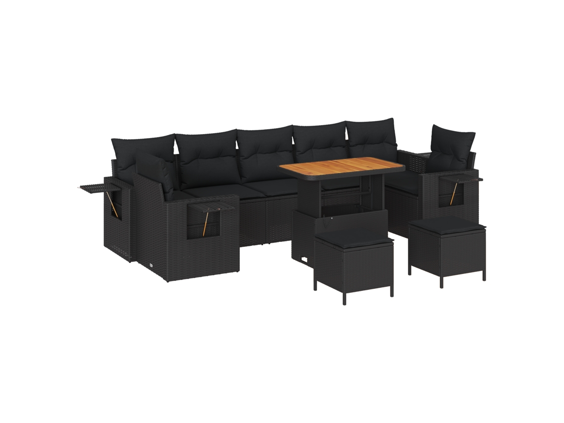 Conjunto De Sofá De Jardim Vidaxl Preto Vime Pe