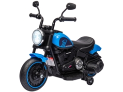 Motocicleta Elétrica Para Crianças De 18-36 Meses Com Bateria 6v Farol E Rodas Auxiliares Removíveis 76x42x57 Cm Azul
