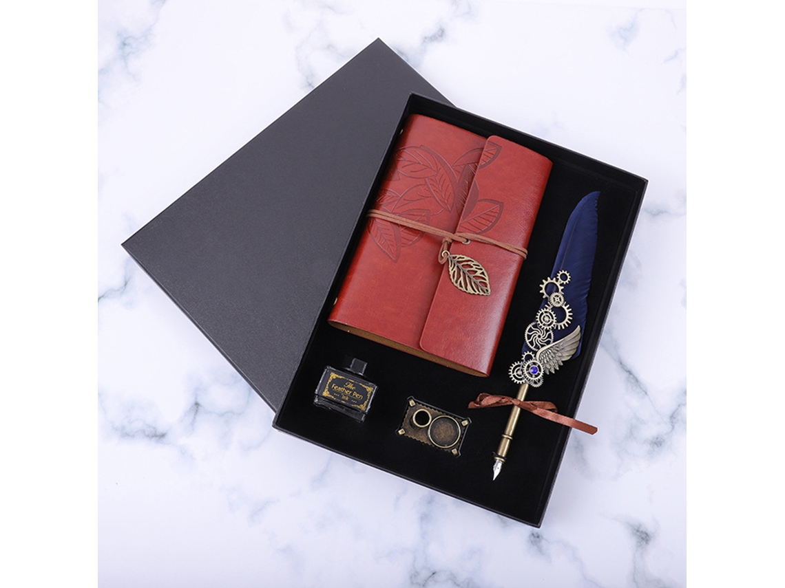 Conjunto Pluma De Ave Com Tinta E Caderno Pluma Vintage Para Caligrafia