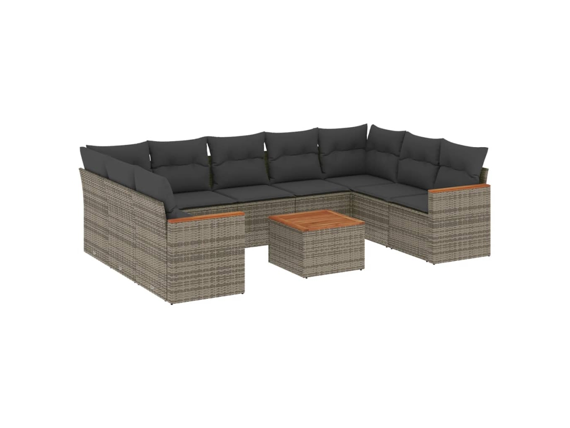 Conjunto de 10 Sofás de Jardim com Almofadas Vime Pe Cinza MAISON EXCLUSIVE