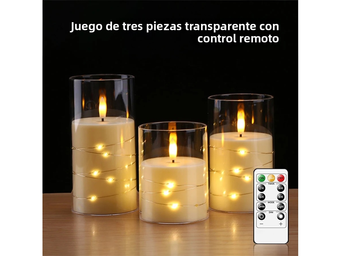 (transparente) Flameless Led Vela- Com String De Luz Estrela- Alimentado Por Bateria- Controle De Tempo- Com Controle Remoto