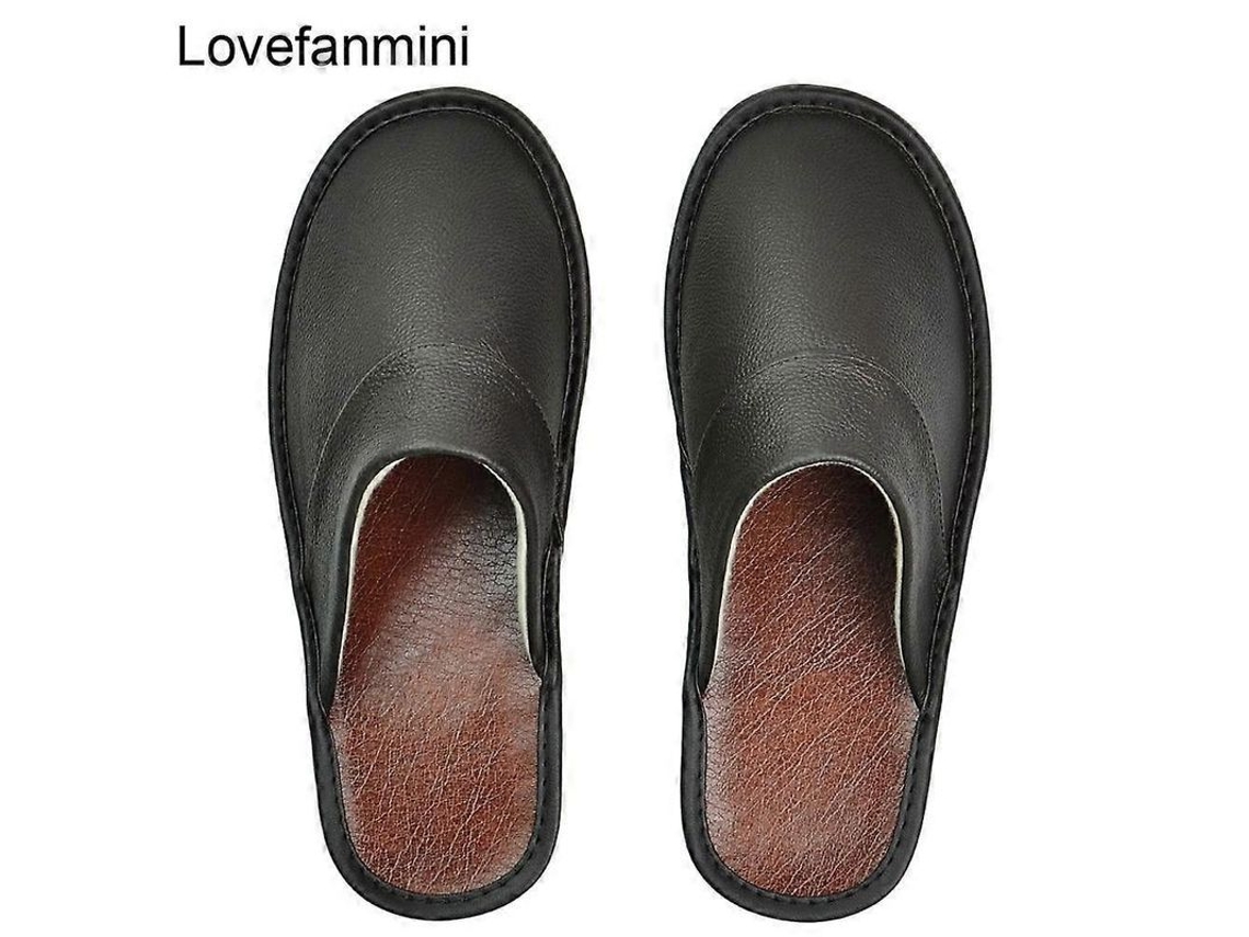 Chinelos Adultos de Couro Genuíno Básico, Material Superior Pu, Solado de Borracha, Tamanhos 34 47, Estilo Geométrico, Inverno/Primavera Preto S/MARCA