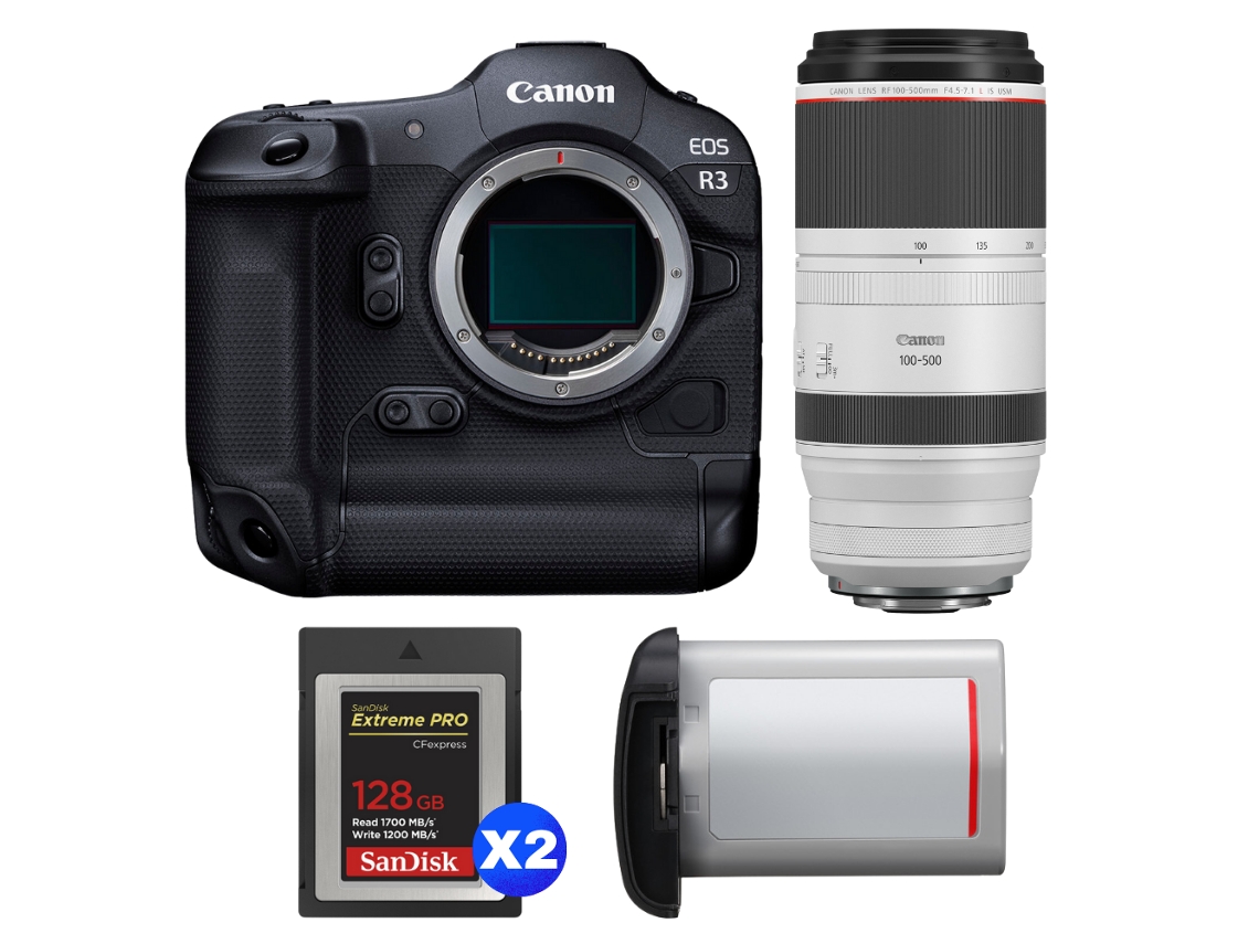 Eos R3 + Rf 100 500mm F/4.5 7.1 L Is Usm + 2 Sandisk 128gb Extreme Pro Cfexpress Type B + Canon Lp e19 + Ebook Pricedirect CANON