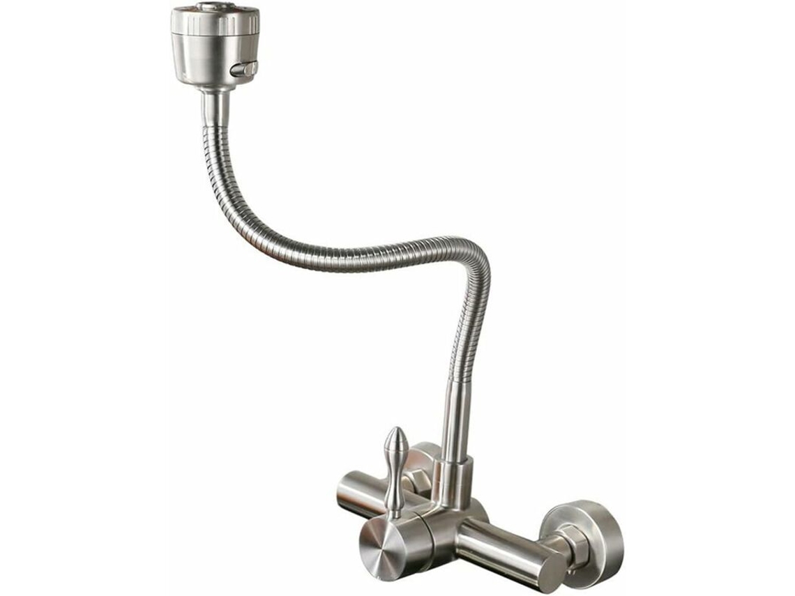 Torneira De Cozinha, Parede Com Rotação De 360° E Bico Flexível (montagem Na Parede), Aço Inoxidável 304