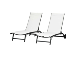 Conjunto de 2 Espreguiçadeiras Reclináveis de Jardim em Alumínio com Encosto Ajustável e Rodas (165x66x102 cm) Branco Fosco