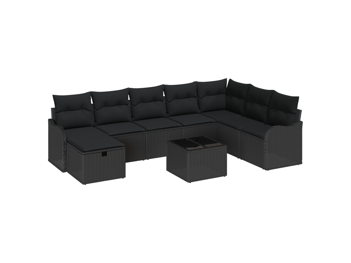 Conjunto 9 Conjunto De Sofá De Jardim Vidaxl Preto Vime Pe (55 X 55 X 37 Cm)