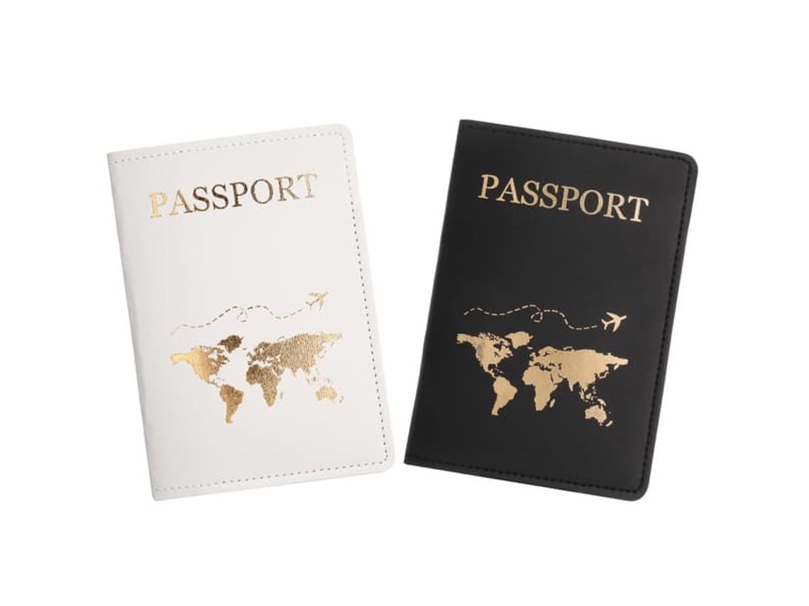 Conjunto De 2 Porta-passaportes, Em Couro Pu, Cor Preto, Compartimentos Para Cartões E Documentos