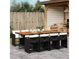 Vidaxl 9 Pcs Conjunto De Jantar P/ Jardim C/ Almofadões Vime Pe Preto