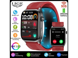 Relógio Inteligente (vermelho E Preto) Com Medição De Pressão Arterial E Ecg, Nfc E Chamadas Bluetooth.