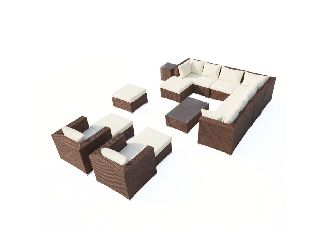 Stalla Mobiliário De Jardim Modular 13/14 Lugares Em Resina Tecida Castanha E Branca Concept U