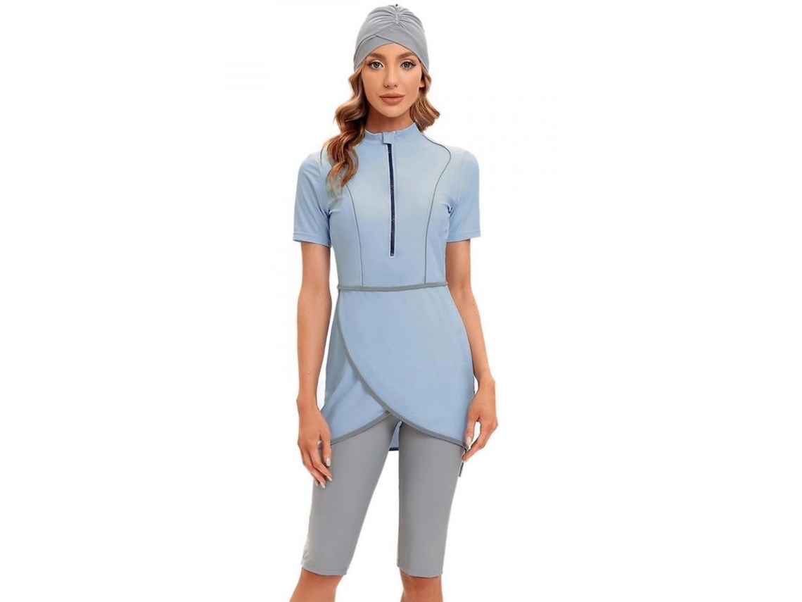 2026 traje de Banho Muçulmano Modesto Crop Curto 2023 para Mulher com Cremalheira Frontal Burkini 3xl Cian