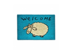Relaxdays Tapete De Coco Ovelha 40 X 60 Cm Com Base Em Pvc Antiderrapante, Ideal Para Uso Interior E Exterior, Azul.