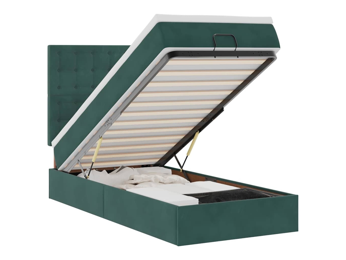 Estrutura Cama Otomana com Colchões Veludo Verde Escuro MAISON EXCLUSIVE (80x200 cm)