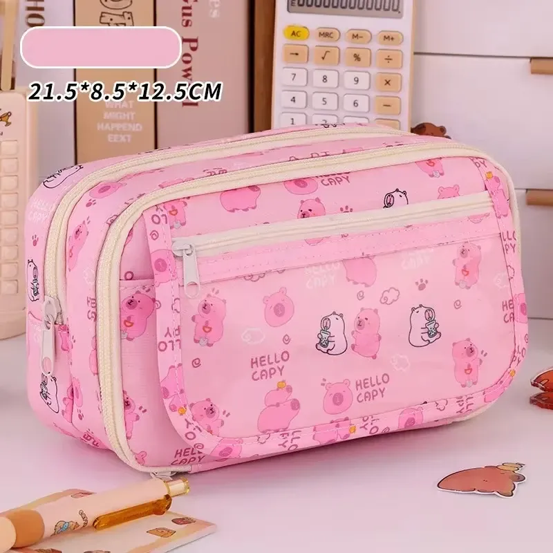 Estojo Escolar Multicamadas Water Pig com Grande Capacidade, Série de Desenhos Animados, Organizador de Material Escolar BRILVIBERA
