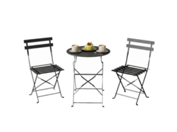 Conjunto de Bistrô para Área Externa, Móveis de Jardim Dobráveis com Mesa e 2 Cadeiras, Preto. CHEZMOI
