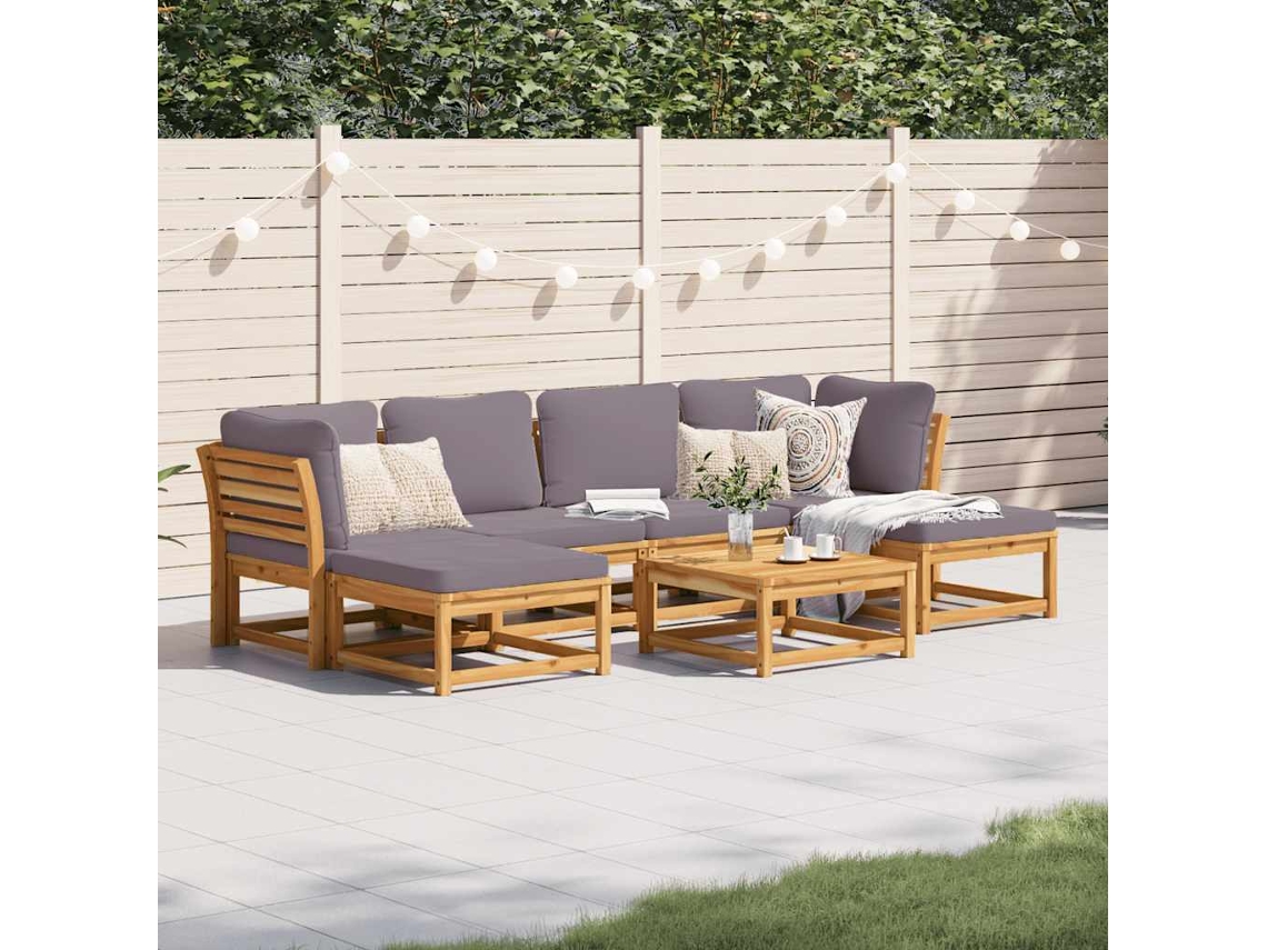 Vidaxl 7 Pcs Conjunto Lounge Jardim C/almofadões Madeira Maciça Acácia