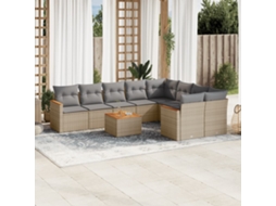 Vidaxl 10 Pcs Conj. Sofás Jardim C/ Almofadões Vime Pe Bege Misturado