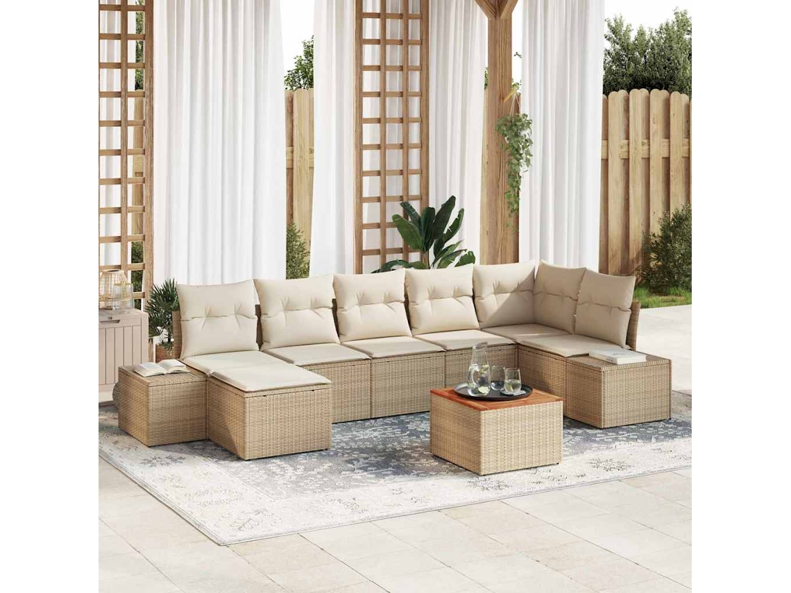 Vidaxl Conjunto De Sofá De Jardim 8 Unid. Bege E Branco