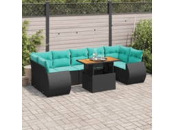 Vidaxl 8 Pcs Conjunto Sofás De Jardim Com Almofadões Vime Pe Preto