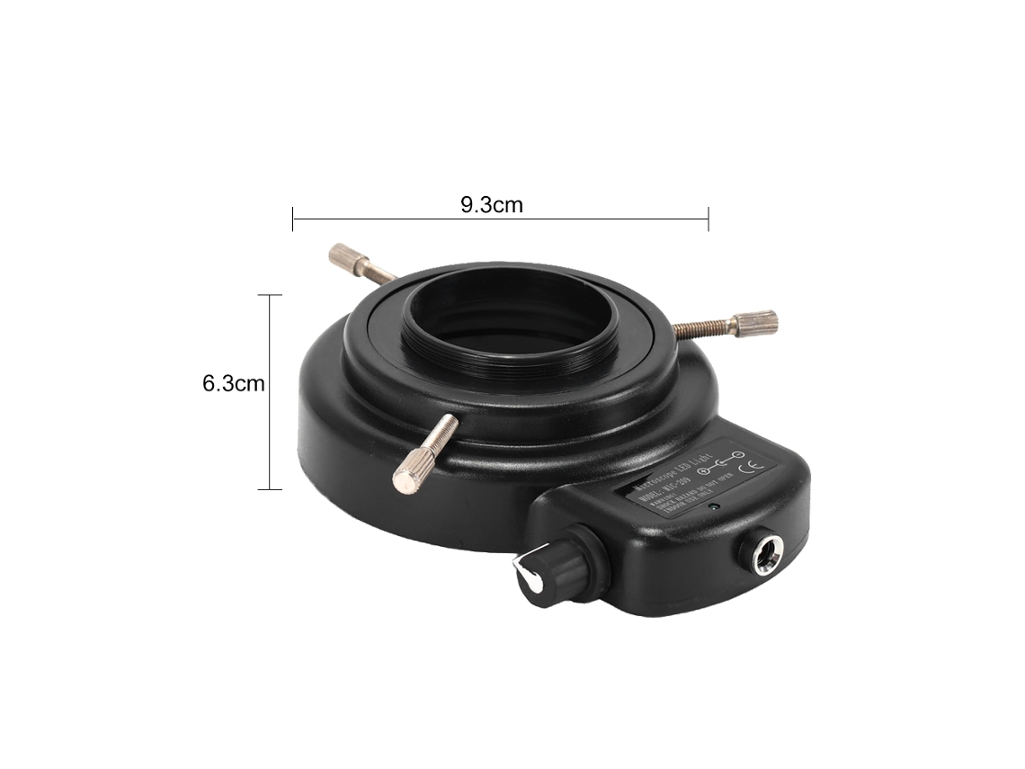 Luz de Anel LED YURU 144 para Microscópio Estéreo, Dimmer Ajustável, 30-63mm