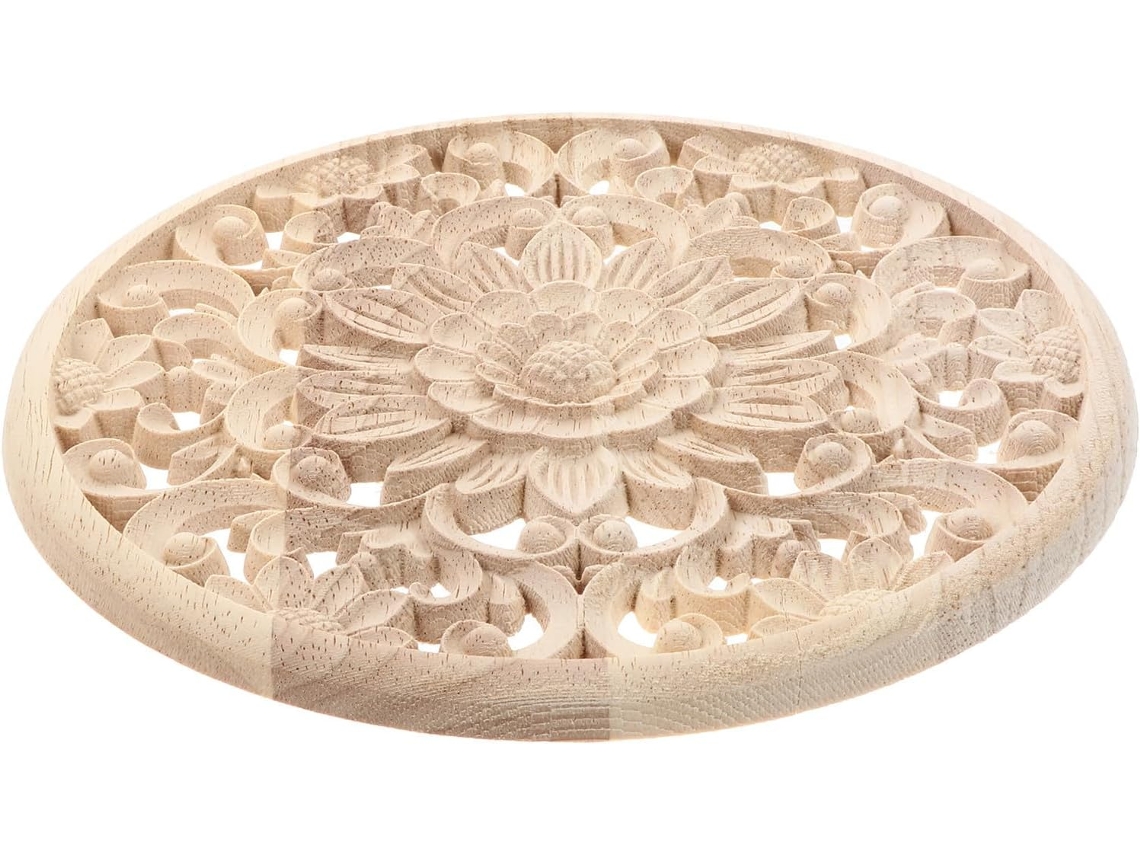 Adesivo de Madeira Esculpida, Aplique Redondo 20x20cm para Móveis, Portas e Janelas, Decoração em CHABERLU