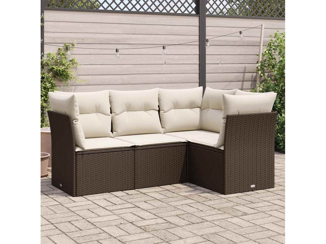 Vidaxl 4 Pcs Conjunto Sofás De Jardim C/ Almofadões Vime Pe Castanho