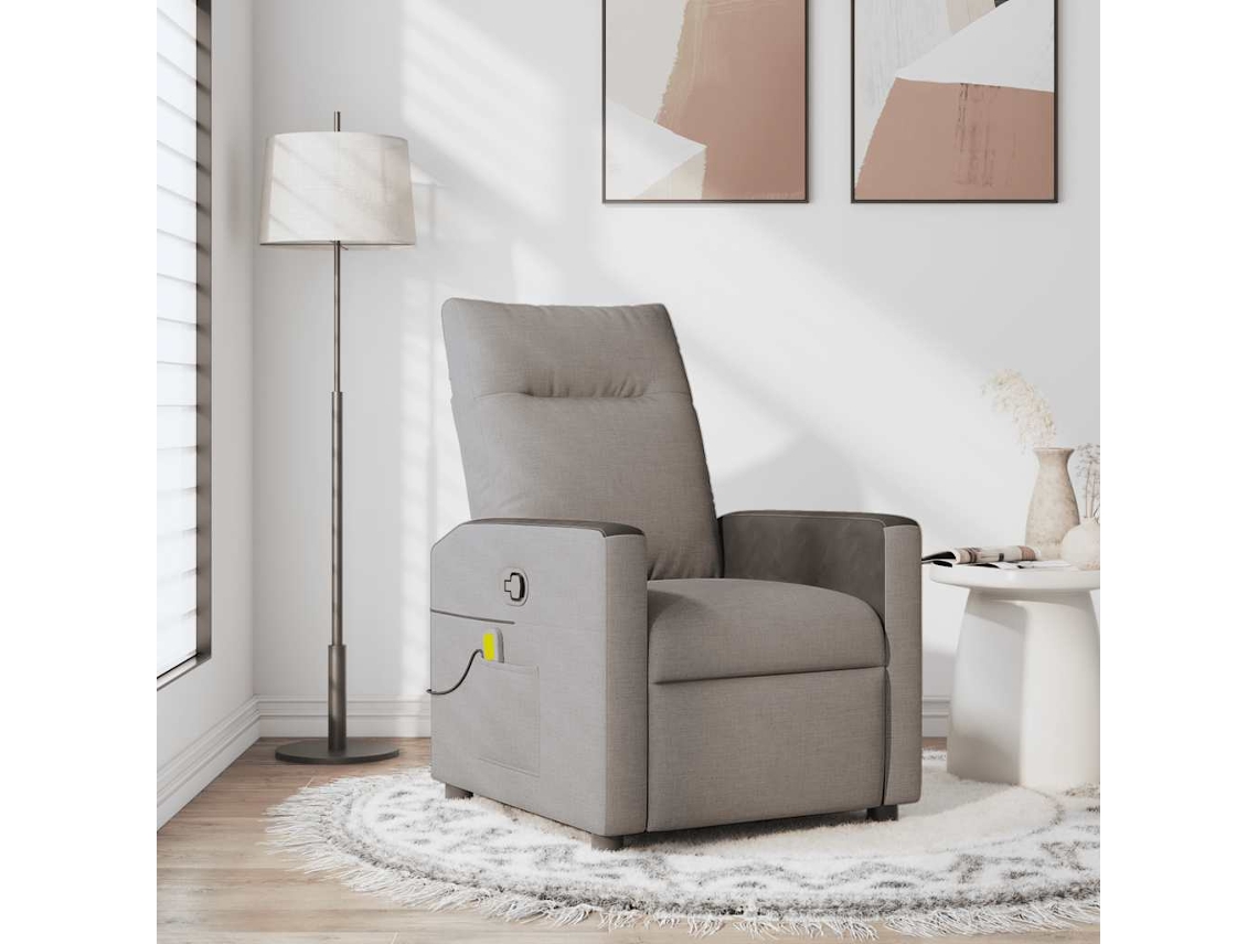 Vidaxl Poltrona De Massagens Reclinável Tecido Cinzento-acastanhado