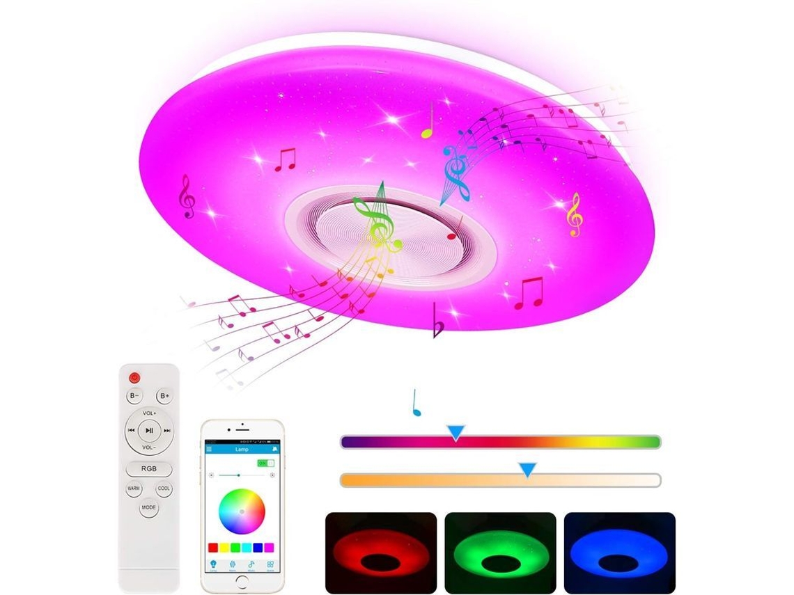 Lâmpada De Teto Led 24w Com Alto-falante Bluetooth, Controle Remoto E Rgb Para Sala De Estar