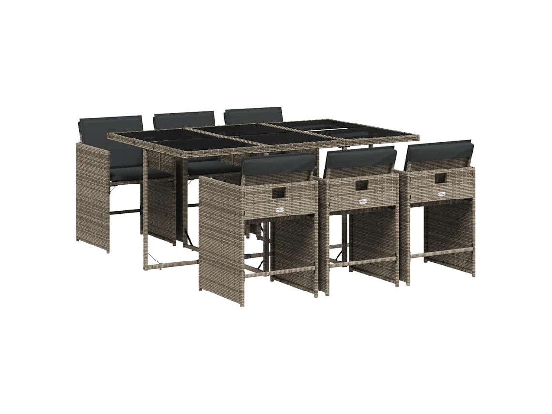 Conjunto de 7 Jantar para Jardim com Almofadões Vime Pe Cinza MAISON EXCLUSIVE