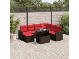 Vidaxl Conjunto De Sofá De Jardim Com 8 Peças E Almofadas Em Rattan Sintético Marrom