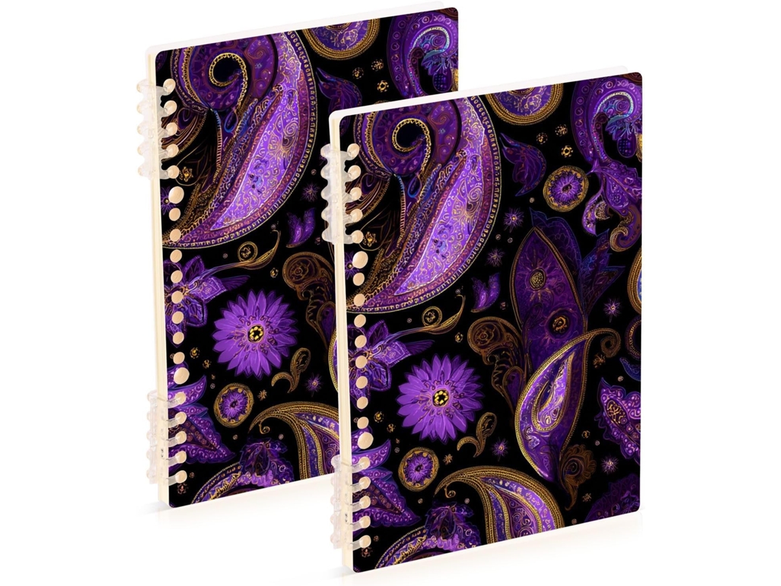 Conjunto de 2 Cadernos Pautados, em Cashmere Roxo e Preto, Tamanho A5 , Capa Dura, Material Es (21,1 X 14,5 Cm)