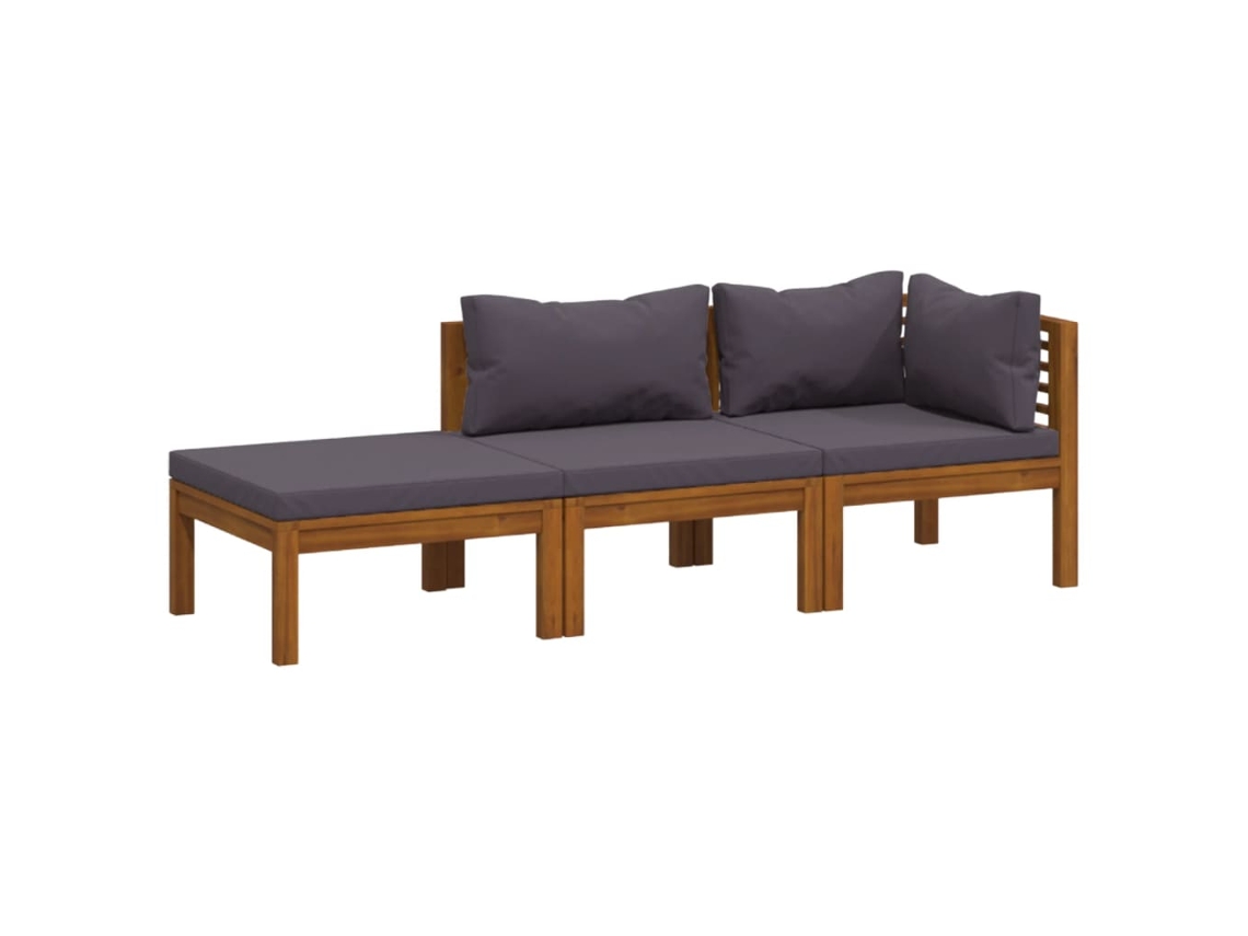 Maison Exclusive - 3 Pcs Conjunto De Lounge De Jardim Com Almofadões Acácia Maciça
