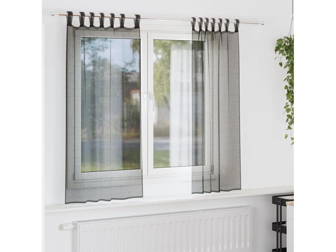 Vidaxl Cortinas De Voile Com Aba 2 Pcs Preto