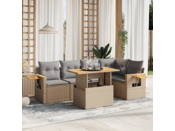 Vidaxl 6 Pcs Conjunto De Sofás P/ Jardim Com Almofadões Vime Pe Bege
