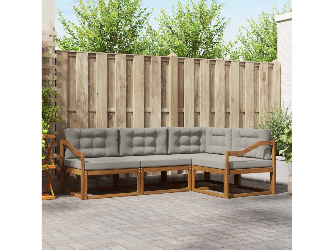 Vidaxl Conjunto De Sofás Para Exterior 4 Pcs Cinza Natural E Claro